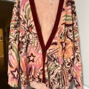 Free People Multicolor Floral and Star Cardigan